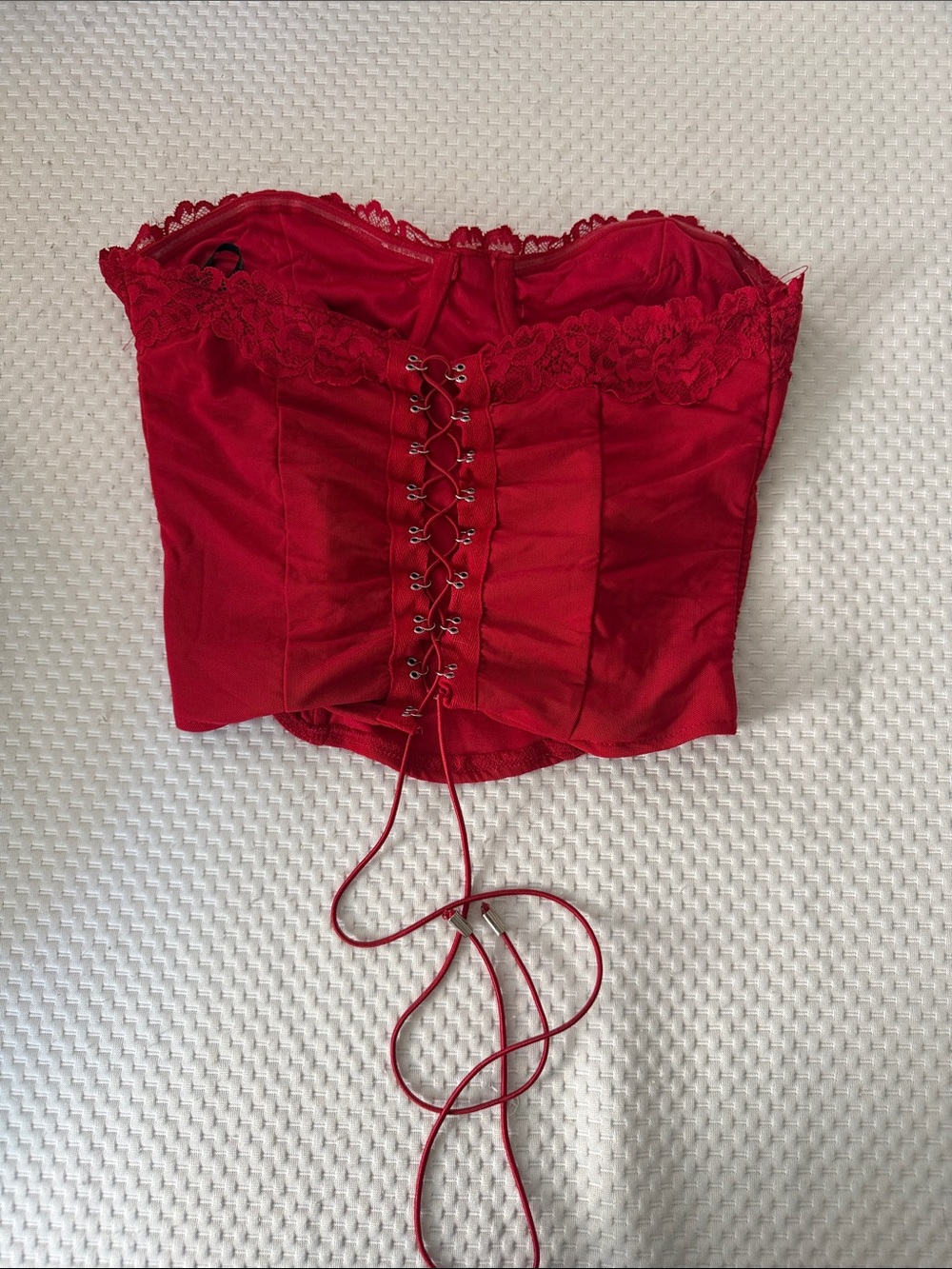 Forever 21 Red Lace Trim Bustier Crop Top - Picture 2 of 2